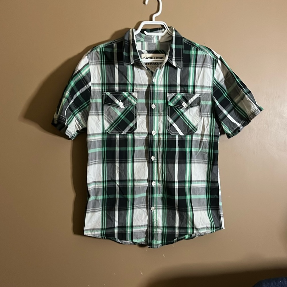 😄Plaid double pocket short sleeve shirt B2